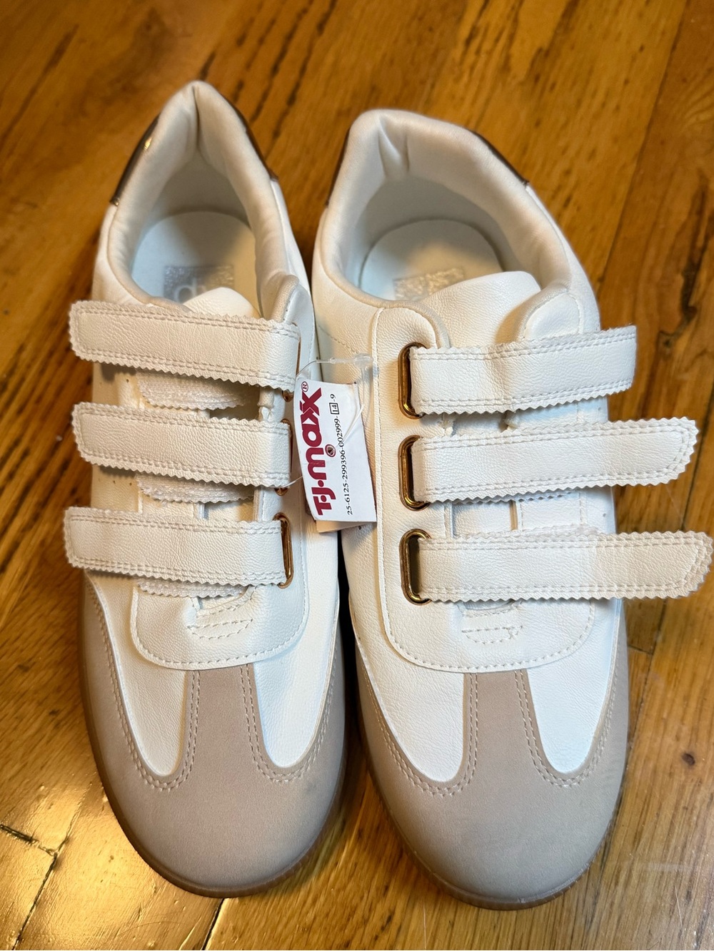 Dolce Vita White and Beige Triple Strap Sneakers